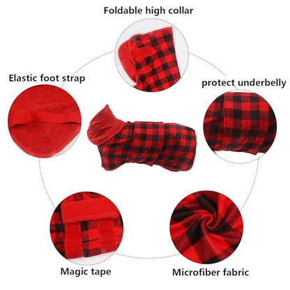 Geyecete Dog Drying Coat - Fast Drying Dog Bathrobe Towel - Microfibre Super Absorbent Pet Cat Bath Robe - Red Black Grid-S - color: Red Black Grid, size: Small