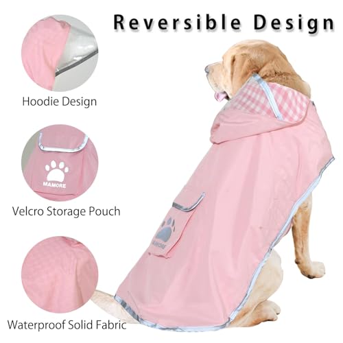 Dog Raincoat Reversible,Waterproof Dog Rain Coat Hooded Slicker Poncho with Reflective Strip, Plaid Double Layer Rain Jacket for Small Medium Large Dogs (Pink, XX-Large(55-77lb)) - color: Pink, size: XX-Large(55-77lb)