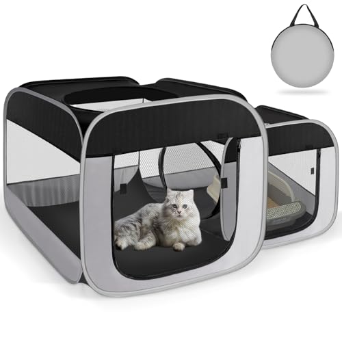 Tailtastic Large Cat Playpen with Separate Areas,Outdoo&Indoor Cat Enclosures,Portable Pet Playpen for Indoor Cats,Puppy and Small Animals, Dog Playpen with Carrybag.