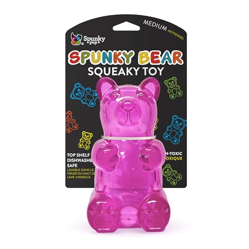 Spunky pup Spunky Bear Interactive Squeaky Dog Toys - Gummy Bear Shape, Crazy Bounce, Dishwasher-Safe, Assorted Neon Colors- Medium - size: Medium, style: Squeak Toy
