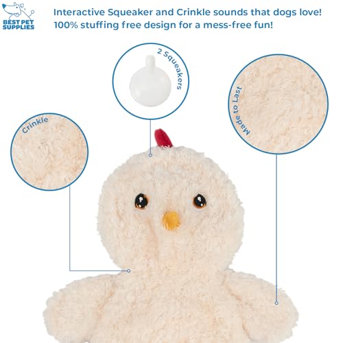 Best Pet Supplies Interactive Squeaky Dog Chew Toy, Ideal Dog Toys for Chewers, Small, Medium & Large Dogs, and Fetch Lovers - Crinkle Chicken (Cream), Large - color: Crinkle Chicken (Cream), size: Large