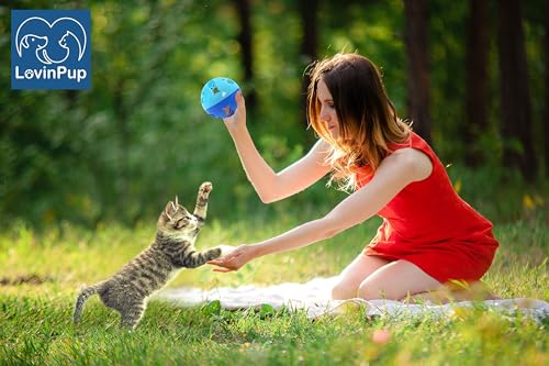 Large Cat Ball Toy with Bell – Interactive Rolling Design for Active Play – Sturdy Plastic Cat Toy Ball that Stays Visible During Play – Blue 3 Pack for Cats, Kittens, and Small Pets - color: Blue - 3 Pack