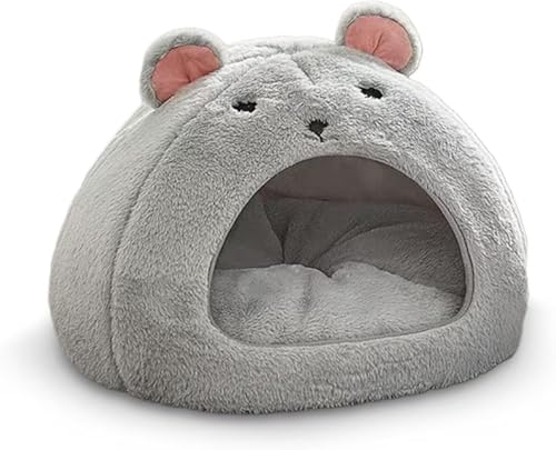 Cozy Mouse Ear Pet Cave Bed Ultra-Soft Gray Plush cave Bed, Cat Cave Beds Cat House Cat Tent with Removable Washable Cushioned Pillow, Cat Beds&Dog Beds,Perfect for Small & Medium Pets - size: Medium