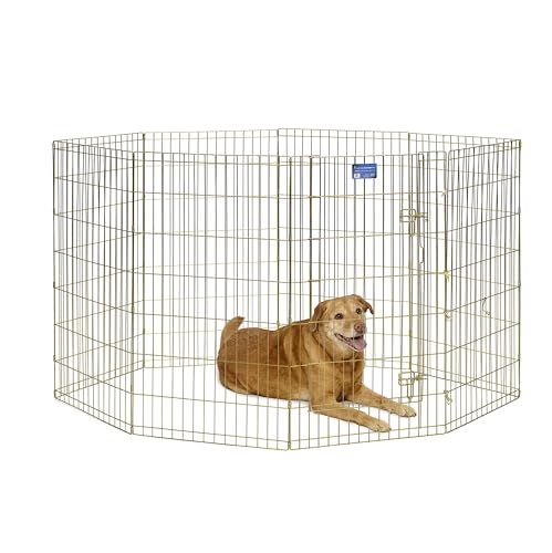 MidWest Homes for Pets Folding Metal Dog Exercise Pen, Indoor/Outdoor Playpen with Door, 16 Sq Feet of Play Space, 42-Inches Tall, Gold Zinc - color: Gold Zinc w/ Door, size: 42" H