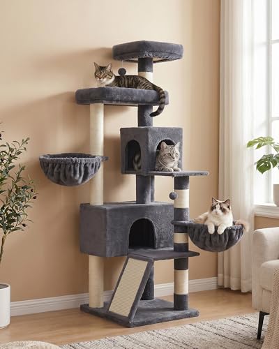 Feandrea Cat Tree, 68.5-Inch Tall Cat Tower, Multi-Level Plush Condo with Large Perch, Scratching Posts, Double Caves, Dark Gray UPCT006G02 - color: Dark Gray