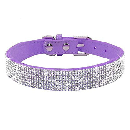 Rhinestone Dog Collar, Cute Dazzling Sparkling Soft Suede Leather Adjustable Pet Dog Cat Collar Crystal Diamond for Puppy Small Medium Large Dogs (XXS:15.5-21cm, Purple) - color: Purple, size: XXS:15.5 - 21cm