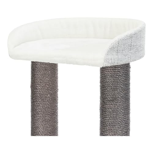 TRIXIE Pilar Cat Scratching Post 39.4 Inch - with Durable Sisal Rope (Gray) and Condo, Two Platforms, Top Platform with Backrest & Dangling Cat Toy - in Gray - color: Pilar