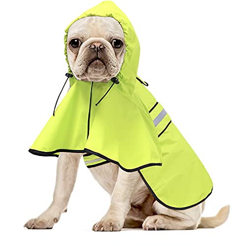 Waterproof Dog Rain Coat - Adjustable Hooded Pet Rain Jacket Raincoat, Reflective Lightweight Dog Slicker Poncho Raincoats (Neon Green, Medium) - color: Neon Green, size: Medium