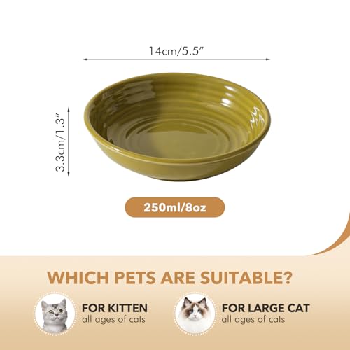 Havniva Ceramic Cat Bowl Whisker Friendly 5.5” Cat Dishes Shallow Cat Food Bowl Anti-Slip Pet Water Bowls for Indoor Cats, Wide Cat Food Dish Prevent Whisker Fatigue (3 Pack) - color: Matcha Green - A
