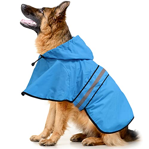 Reflective Dog Rain Coat - Waterproof Adjustable Pet Raincoat Jacket, Lightweight Hooded Dog Rain Coat Poncho for Small to X- Large Dogs and Puppies (Blue, X-Large) - color: Blue, size: X-Large