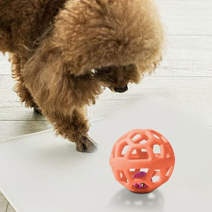 Dog Chew Toys with Bell Sound, 3 Rubber Bouncy Ball for Medium/Large Dogs, Interactive Fetch Ball Teeth Cleaning&Training, Hollow Design with Internal Bells (Orange) - color: Orange