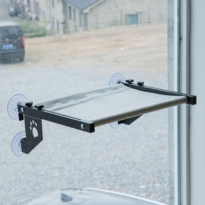 2‑in‑1 Cat Window Perch,Suction Cup & Hook‑On Windowsill Mounted Pet Perch, Sturdy Hammock with Metal Frame for Large Cats, Easy to Adjust Cat Bed for Windowsill, Bedside, Drawer and Cabinet