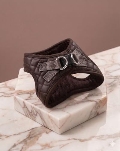 Step in Dog Cat Harness Choke Free Escape Proof Pet Vest Quilted Vegan Leather Breathable Mesh Padded for Small Medium Dogs (Chocolate Brown, Medium) - color: Chocolate Brown, size: Medium: Neck=10-12.5''/Chest=16-18''