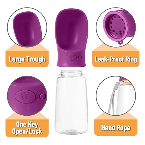 Mr. Pen- Portable Dog Water Bottle, 19 oz, Large, Leak Proof Puppy Water Dispenser with Drinking Feeder for Pets, Outdoor Walking, Hiking, Travel, Not Dishwasher Safe - color: Purple