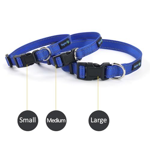 Wagtime Club Reflective Dog Collar with Buckle Quick Release Adjustable Nylon Collar for Small Medium Large Dogs (Small, Royal Blue) - color: Blue, size: s