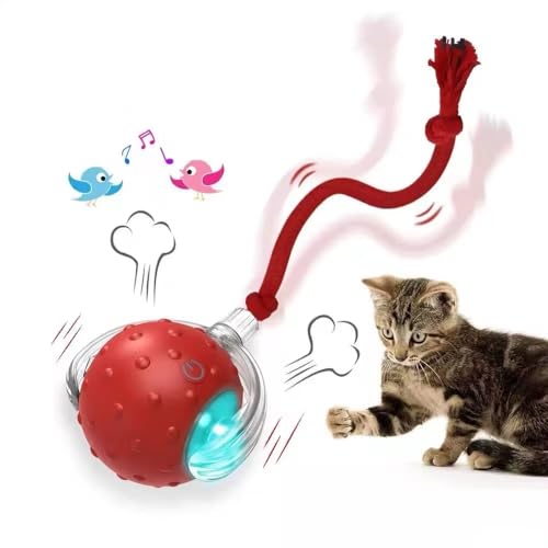 PetScope Interactive pet Toy for Indoor use with Motion Activated, Rechargeable, LED,Bird Sound Effects- Red - color: Red
