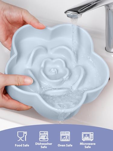 Ceramic Slow Feeder Dog Bowl, Anti-Choking Slow Food Bowls, 8" 11.3oz Slow Feeder for Medium, Large Breeds, Plum Puzzle Design, Non-Slip Silicone, Dishwasher and Microwave Safe, Blue - color: Blue