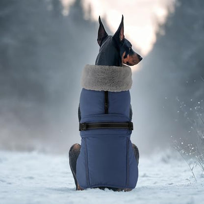 Dog Coat Medium, Windproof Dog Jacket with Warm Fleece Lining, Thickened Collar Dogs Winter Coat, Adjustable Reflective Pet Coats for Cold Weather (Navy Blue, Medium) - color: Navy Blue, size: Medium