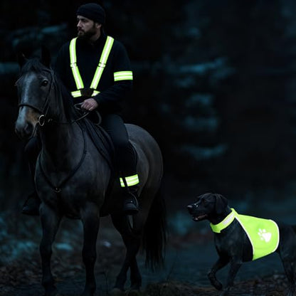 Shinylin 4 Pcs Reflective Running Gear for Dog Walking Reflective Vest Adjustable High Visibility, Sports Wristbands, Dog Safety Vest for Pets Outdoor Walking Cycling Camping(Fluorescent Green)