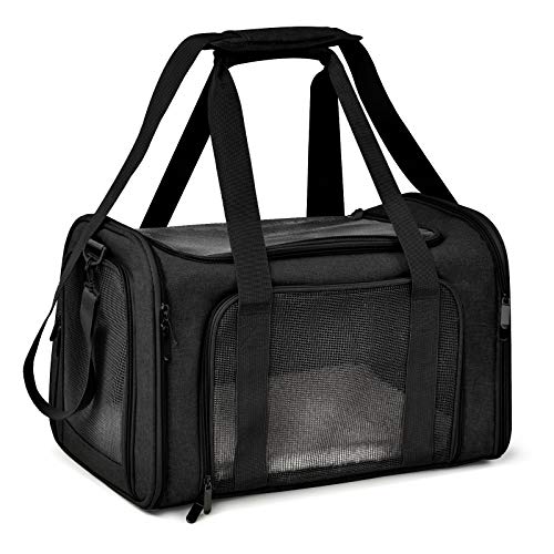 Henkelion Large Soft Sided Cat and Pet Carrier for Cats and Puppies up to 25Lbs - Collapsible, Waterproof Travel Carrier - Black - color: Black, size: 20.0"L x 13.0"W x 13.0"H
