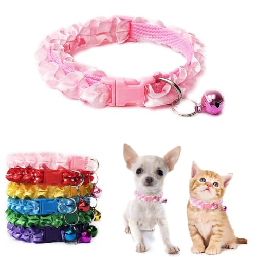 Pink Collar with Bell for Dog Puppy, Bell Collar for Cats Puppy Collar Girl Lace Adjustable for XXS Xs Small Pet Dogs Animal Litter Tiny Kitten Female, XSmall - color: Pink, size: Neck 7.5-12.6"