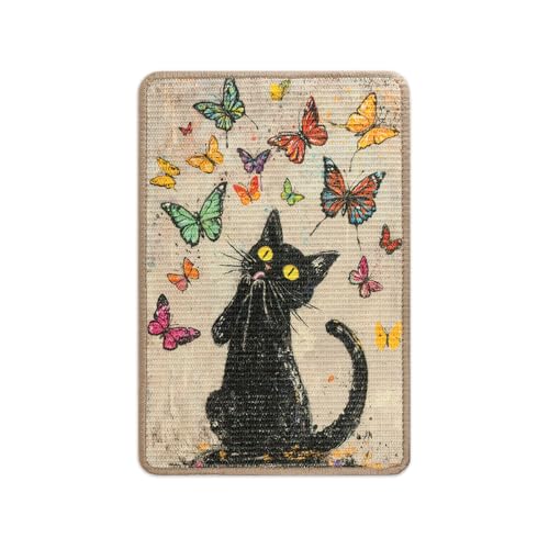 Sisal Cat Scratcher Mat Cat Wall Scratcher for Indoor Scratch Pad Wall Mounted Scratching Post to Protect Couch Carpet Furniture 23.6"x15.7" (Colorful Butterflies Cat) - color: Colorful Butterflies Cat
