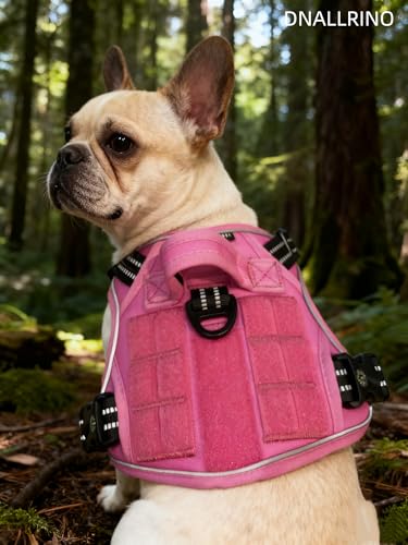 Tactical Dog Harness for Medium & Large Dogs, Rose Pink Adjustable No-Pull Control with Handle, Heavy Duty Reflective Vest - Size S - color: ROSE PINK, size: S