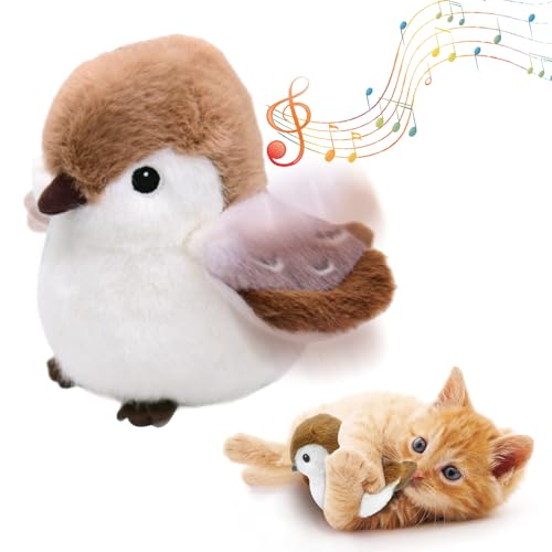 Cat Toys, Flapping Wings Sparrow, No Flying, Chirping Bird Interactive Catnip Toy for Kitten or Small Dogs, Touch Activated, Rechargeable, 3 Modes - color: Smart Sparrow