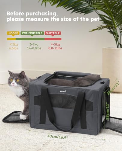 Pecute Cat Carrier Stable, Pet Carrier with Hidden Anxiety Relief Partition & Stable Steel Frame, Safe Cat Carrier for Car Travel, Soft-Sided Dog/Cat Carrier Bag for Pets Up to 11lbs, Dark Gray - color: Dark Gray Regular
