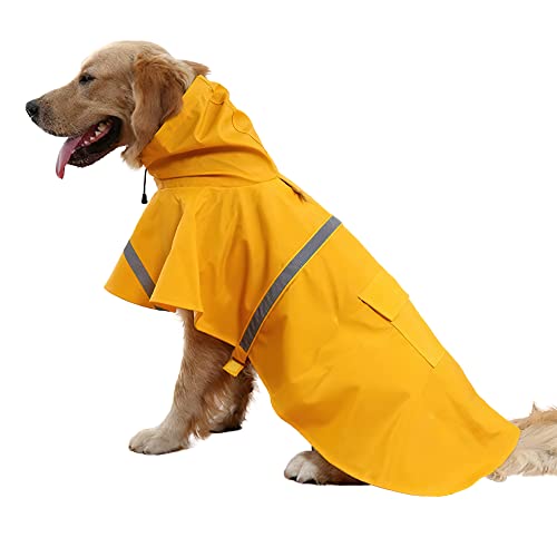 NACOCO Large Dog Raincoat Adjustable Pet Water Proof Clothes Lightweight Rain Jacket Poncho Hoodies with Strip Reflective (XL, Yellow) - color: Yellow, size: X-Large (Pack of 1)