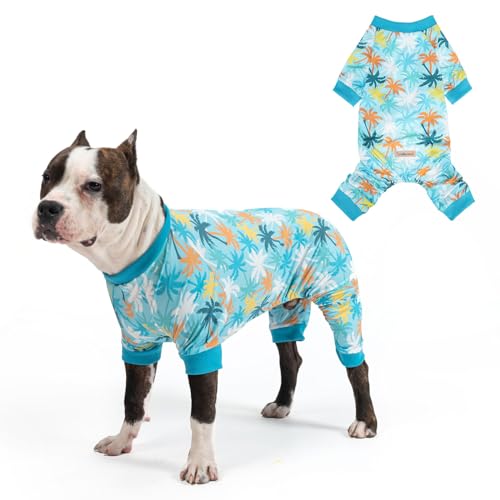 SCENEREAL Dog Sun Shirt UV Protection Cooling Vest, Quick-Dry Breathable Summer Clothes Jumpsuit Lightweight Pet Pajamas Outdoor Dirt-Resistant Shedding Control Onesie for Small Medium Large Dogs - color: Blue Coconut Tree, size: L