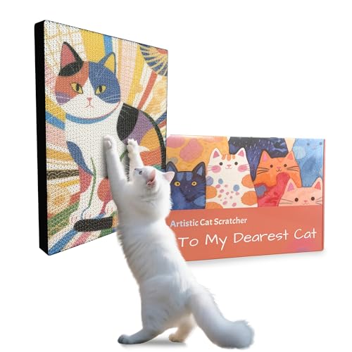 Art Cat Scratching Pad,Wall Scratcher for Indoor Cats - 16.54x11.81x1.18 Inches, Double-Sided Use, Cat Cardboard Scratcher Fits All Breeds & Sizes, Easy to Install,Cat Gifts - color: Japanese Lucky Cat