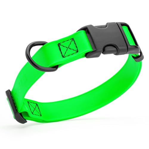 Dogline Biothane Waterproof Dog Collar with Quick Release Buckle Strong Coated Nylon Webbing with Odor- Proof for Easy Care Easy to Clean Fits Small Medium Large Dogs, Lime Green 1" W 15-25" L - color: Tropical Green, size: 1"W by 15-25"L