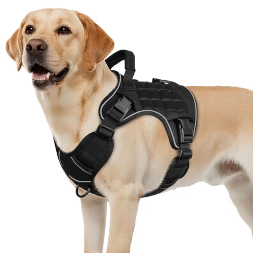 WINGOIN Black Tactical Dog Harness for Large Dogs, Heavy Duty No Pull Dog Harness with Handle, Adjustable Reflective Military K9 German Shepherd Big Size Dog Vest for Walking, Training, Hunting (L) - color: Black, size: L: 45-80 lbs (Chest:27-37",Neck:19-