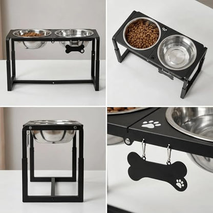 Metal Elevated Dog Bowls, Raised Dog Bowls for Large/Extra Large Breeds with Two 111oz Stainless Steel Food Bowls, 3 Adjustable Height (8.8"/11.5"/14") Dog Bowl Stand Protect Neck & Joints - size: 8.8-14" | L/XL Dogs | 2×111oz Bowls