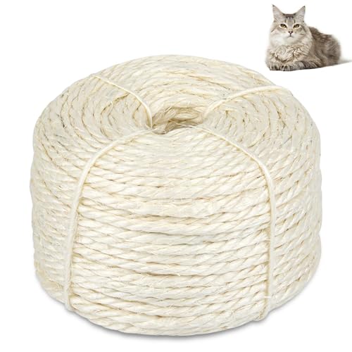 50 Feet Sisal Rope for Cat Scratching Post, 1/4 Inch White Cat Tree Rope, 1/4 Inch DIY Hemp Twine Rope for Repairing, Recovering Scratch Post Cats Tree Tower Replacement (White) - color: white, size: 1/4-Inch by 50ft