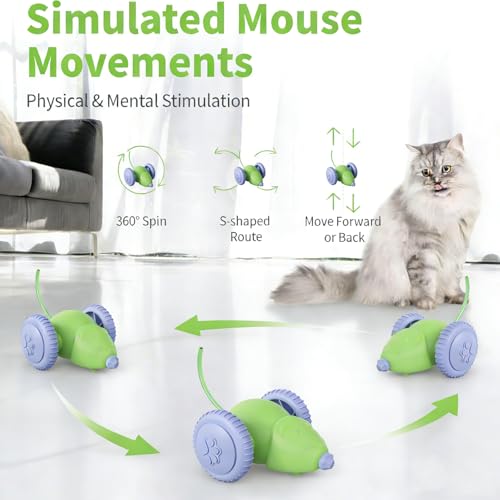 Interactive Cat Toys for Indoor Cats, Kitten Toys Like a Mouse, Rechargeable Cat Mouse Toy with Tail & Lights, Cat Toys for Bored Indoor Adult Cats, Automatic Cat Toy for Enrichment Exercise