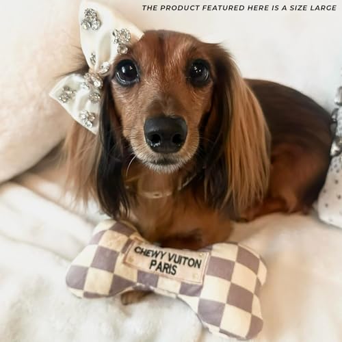 Haute Diggity Dog Chewy Vuiton Bone Plush Squeaky Dog Toy, Soft Durable Designer-Inspired Stuffed Puppy Chew Toys for Small & Medium Dogs, Machine-Washable (Tan Checker) Large - color: Brown Bone, size: Large