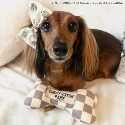 Haute Diggity Dog Chewy Vuiton Bone Plush Squeaky Dog Toy, Soft Durable Designer-Inspired Stuffed Puppy Chew Toys for Small & Medium Dogs, Machine-Washable (Tan Checker) Large - color: Brown Bone, size: Large