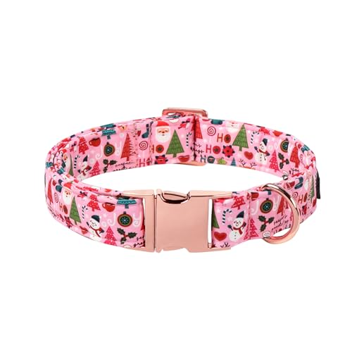 Lionet Paws Chirstmas Dog Collar, Cute Snowman Christmas Tree Dog Collars with Metal Buckle for Puppies and Cats, XS, Ho Pink Dogs Collar Neck 8-12 inches - color: Ho Xmas, size: X-Small (Pack of 1)