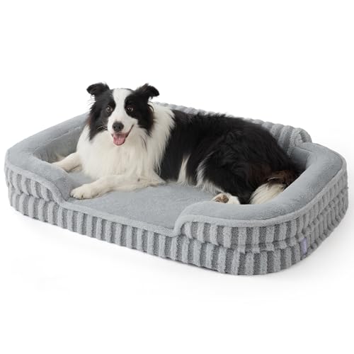 LE SURE Cute L-Plus Dog Beds, Orthopedic Waterproof Large Pet Bed with Sides, High Back Non-Slip Bottom and Egg-Crate Foam Dog Couch Sofa with Washable Removable Cover, Grey - color: Grey, size: 38.0"l X 28.0"w X 7"th