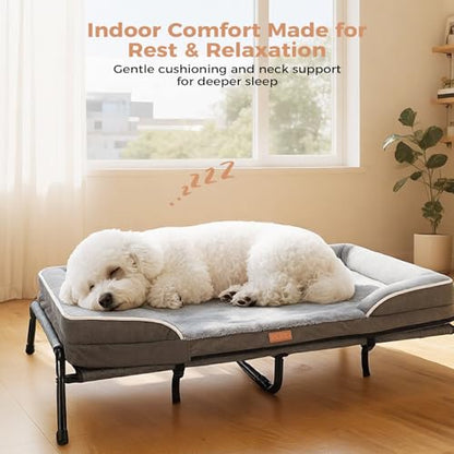 Raised Dog Bed for Small Dogs, Waterproof Elevated Dog Cot, Outdoor Cooling Pet Bed - size: 32"L x 25"W x 7"Th