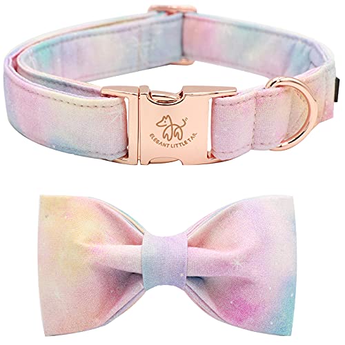 Elegant little tail Colorful Dog Collar, Comfortable Dog Collar with Bow Adjustable Soft Bow tie Dog Collars for X-Small Dogs and Cats - color: Pink Colorful, size: X-Small (Pack of 1)
