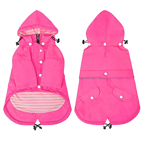 HDE Dog Raincoat Poncho Double Layer Zip Rain Jacket with Removable Hood, Leash Hole for Small to 3XL Dogs and Puppies Pink - S - color: Pink, size: Small