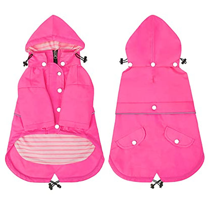HDE Dog Raincoat Poncho Double Layer Zip Rain Jacket with Removable Hood, Leash Hole for Small to 3XL Dogs and Puppies Pink - S - color: Pink, size: Small