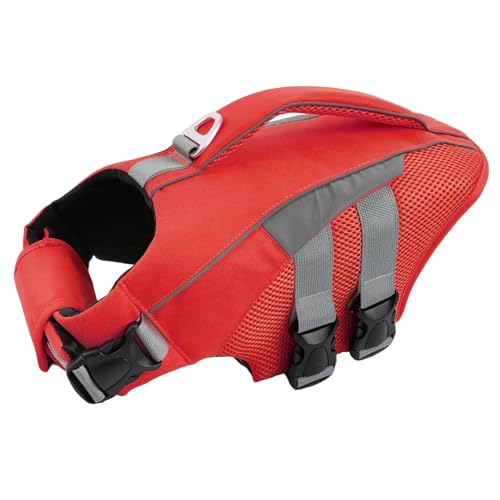 IECOii Dog Life Jacket for Swimming Boating High Visibility, Doggy Floating Vest with Sturdy Grab Handle D Ring, Reflective Adjustable Water Vests for Medium Breeds, Pool Beach Lake, Red, Size L - color: Red, size: L(Chest:22.8"–29.5")