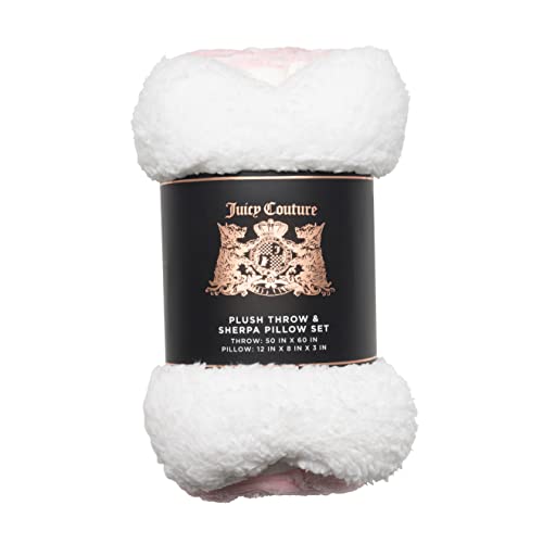 Juicy Couture Turquoise Pink/White Striped Dog & Cat Blanket with Sherpa Bone Shaped Pillow - Plush, Breathable, Lightweight, Machine Washable - color: Pink/White Juicy Stripes Hearts and Paws