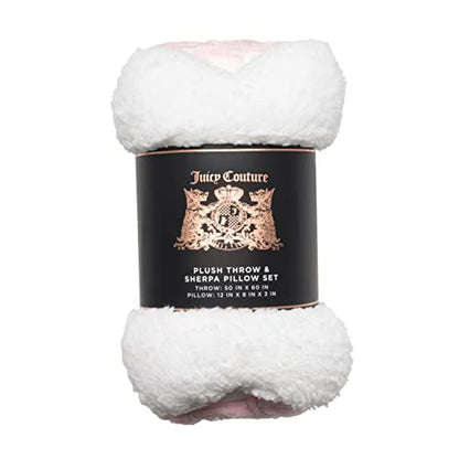 Juicy Couture Turquoise Pink/White Striped Dog & Cat Blanket with Sherpa Bone Shaped Pillow - Plush, Breathable, Lightweight, Machine Washable - color: Pink/White Juicy Stripes Hearts and Paws