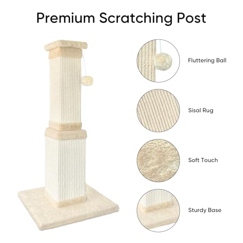Cat Scratching Post for Large Cats, Cat Scratcher for Indoor Cats Adults, Sturdy Sisal Scratch Post to Protect Furniture, 32 Inch, Beige - color: beige