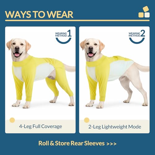 2-in-1 Dog Sun Protection Shirt, Quick Dry Dog Shirt with Smooth & Mesh Breathable Material Large UV Protection Tee-Shirt, Cooling Tee for Instant Cool in Summer Yellow 2XL - color: Yellow, size: 2XL